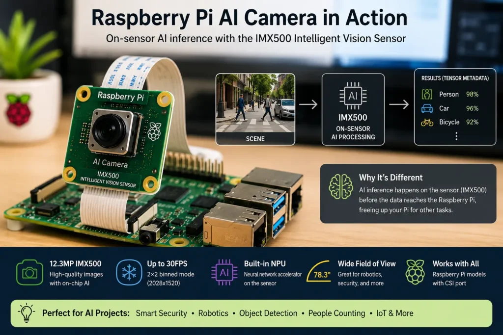 Raspberry Pi AI Camera with IMX500 on-sensor AI processing